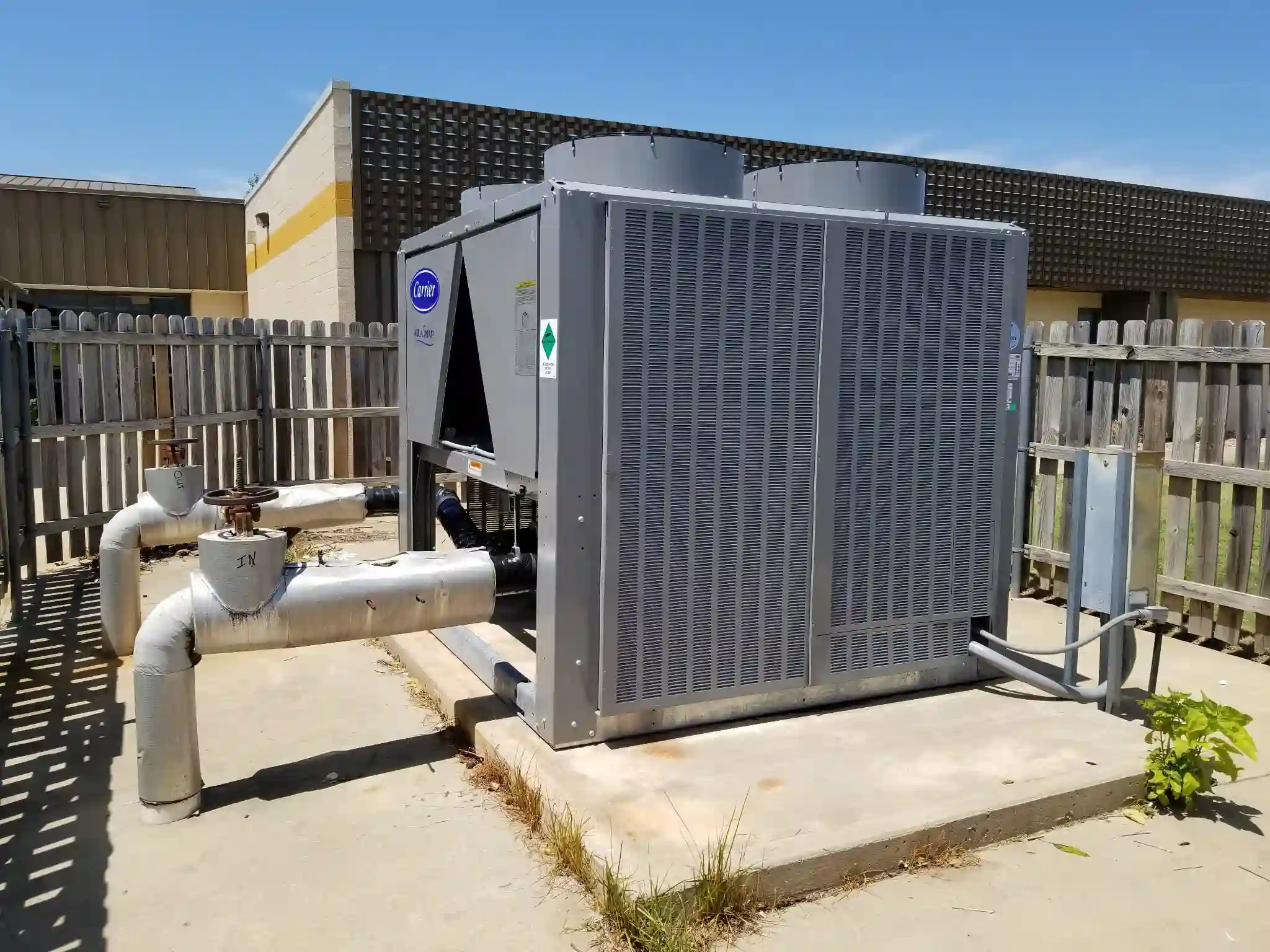 Chiller condenser operating in Oklahoma summer heat