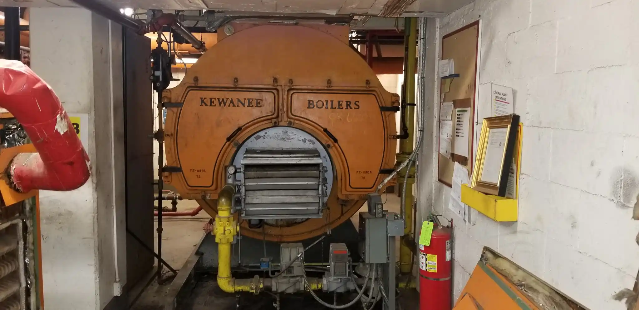 Industrial boiler room with multiple fire-tube boilers