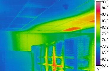 Thermal image showing hot spot detection in data center row